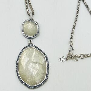 Lucky Brand Natural Stone Pendant Silver Tone Necklace Preppy Boho chic Casual